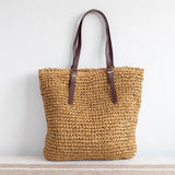 Women’s Straw Woven Tote Bag with Leather Strap for Beach, Vacation & Summer Outfits