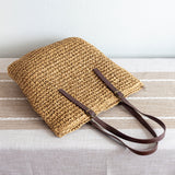Women’s Straw Woven Tote Bag with Leather Strap for Beach, Vacation & Summer Outfits