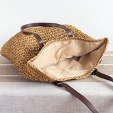 Women’s Straw Woven Tote Bag with Leather Strap for Beach, Vacation & Summer Outfits