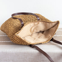 Damen Strohgewebte Tragetasche mit Lederriemen für Strand, Urlaub & Sommeroutfits