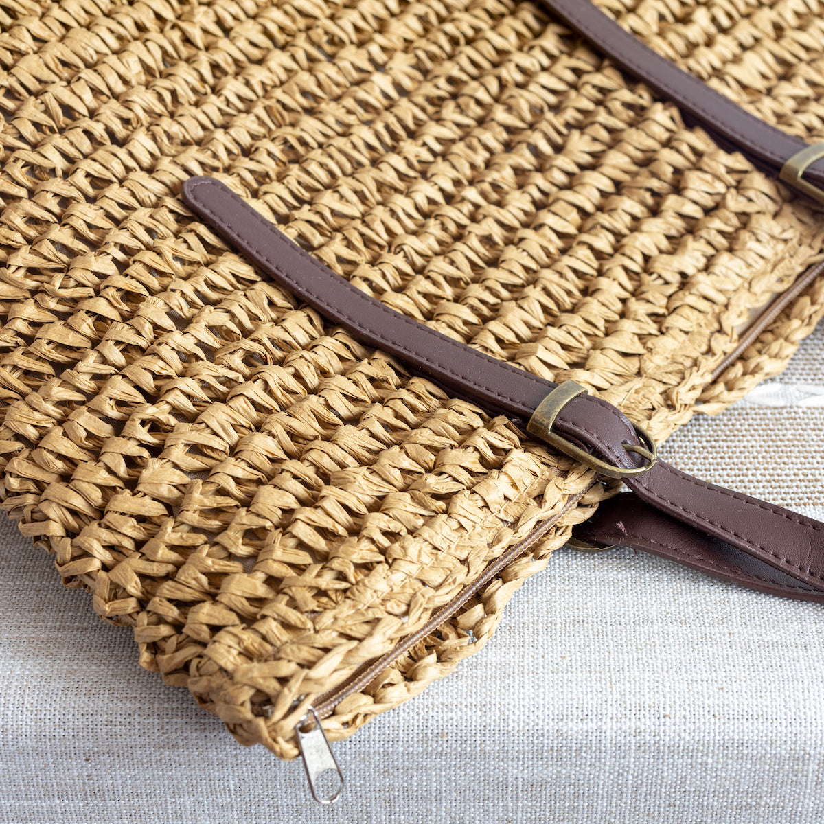 Women’s Straw Woven Tote Bag with Leather Strap for Beach, Vacation & Summer Outfits