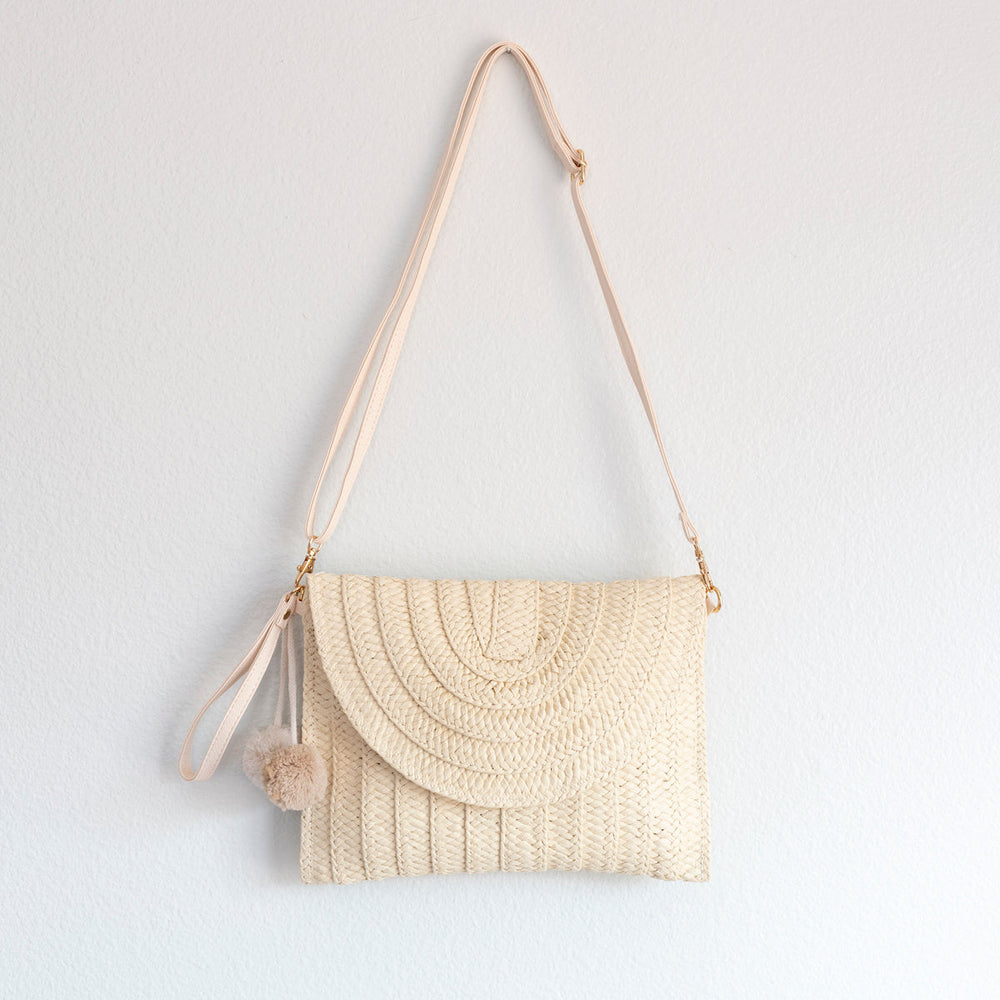 Damen Stroh-Geflochtene Schultertasche/Clutch für Strand, Urlaub & Sommer-Outfits