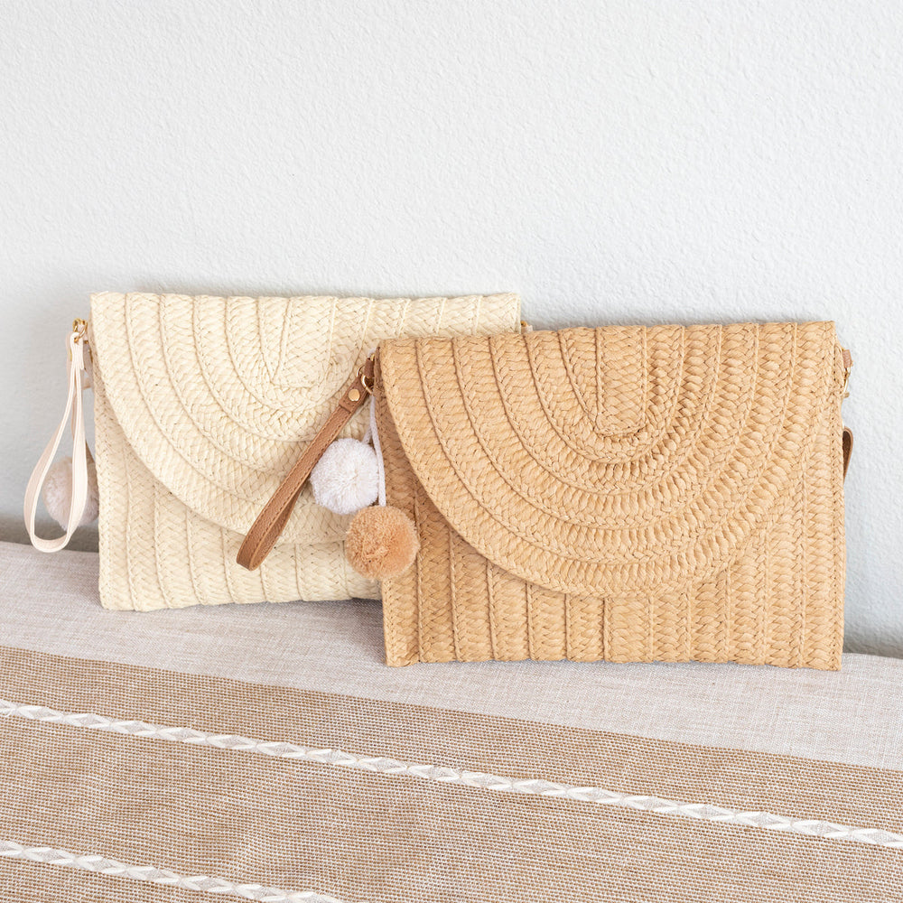 Damen Stroh-Geflochtene Schultertasche/Clutch für Strand, Urlaub & Sommer-Outfits
