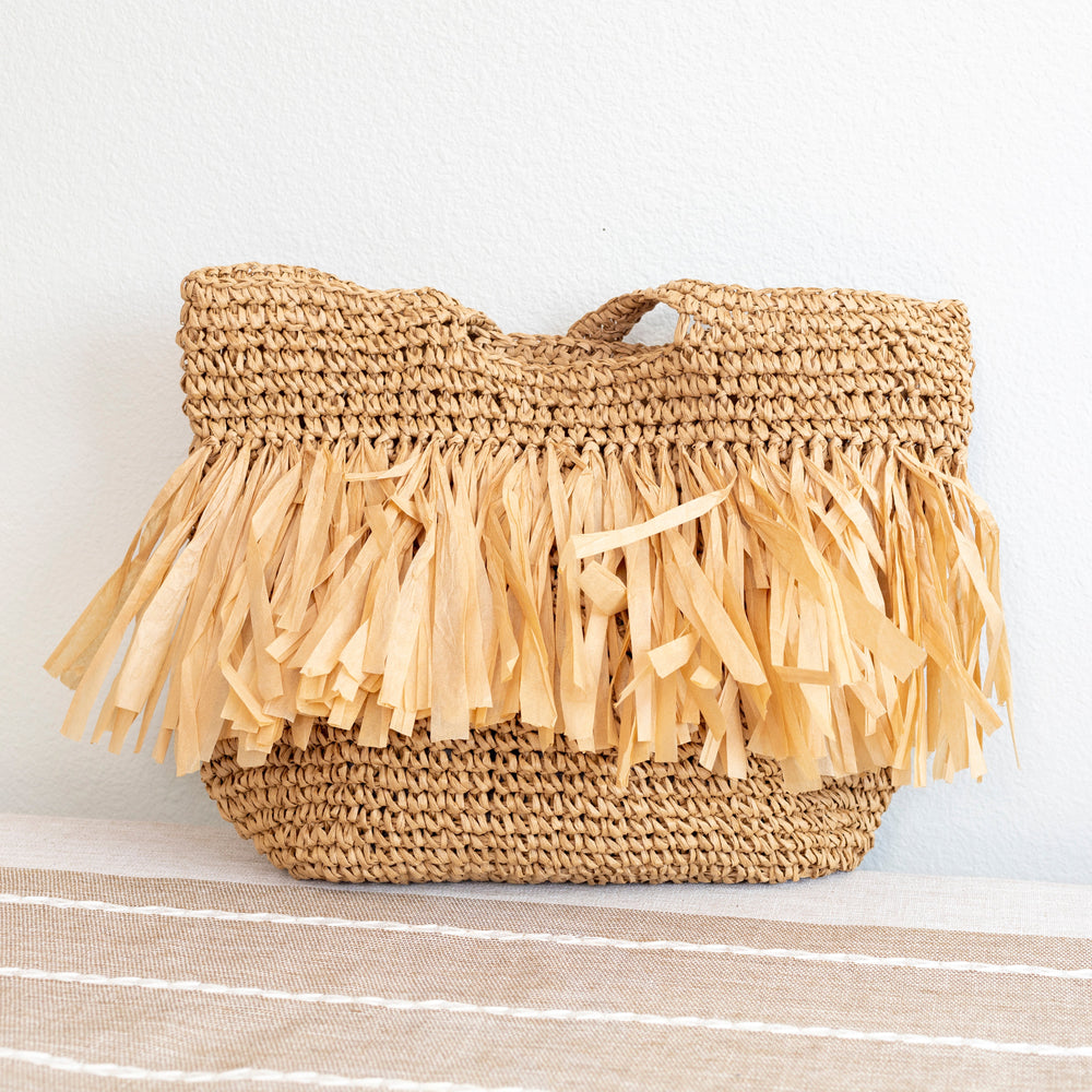 Women’s Large Straw Tote Bag with Tassels for Beach, Vacation & Summer Outfits