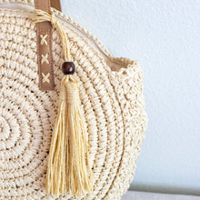Women’s Straw Woven Round Tote with Leather Strap and Tassel for Beach, Vacation & Summer Outfits