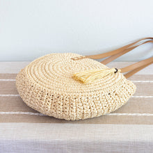 Women’s Straw Woven Round Tote with Leather Strap and Tassel for Beach, Vacation & Summer Outfits