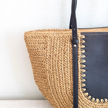Women’s Large Straw Woven Round Tote with Brown Leather Accents for Beach, Vacation & Summer Outfits