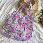 Women’s Artsy Knitted Granny Square Tote for Boho Everyday Style & Gifts