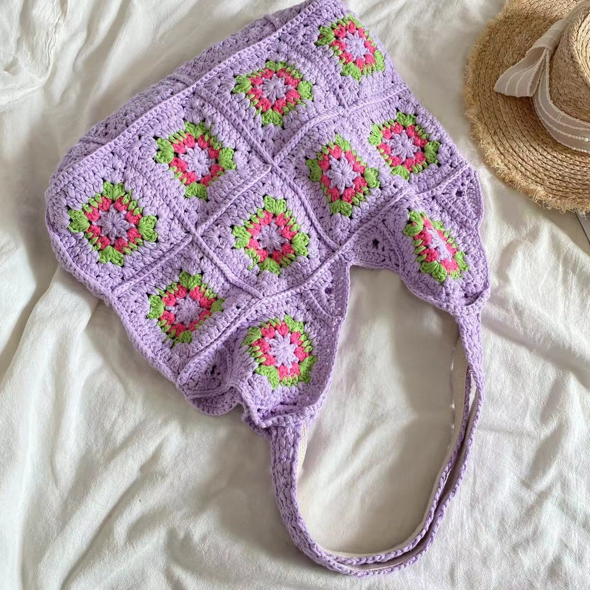Women’s Artsy Knitted Granny Square Tote for Boho Everyday Style & Gifts