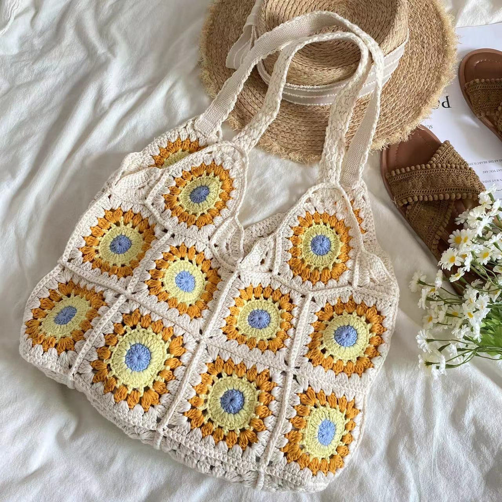Damen Artsy gestrickte Granny Square Tragetasche für Boho-Alltagsstil & Geschenke