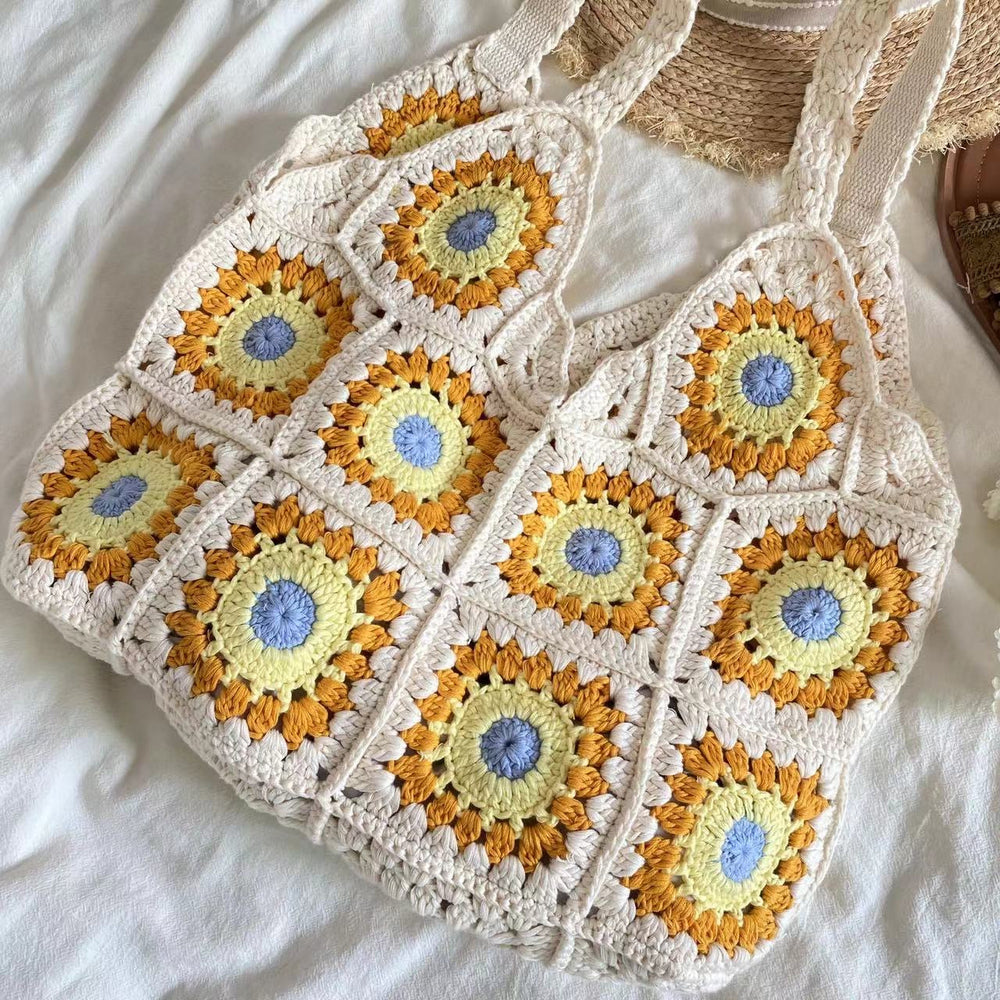 Damen Artsy gestrickte Granny Square Tragetasche für Boho-Alltagsstil & Geschenke