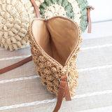 Women’s Straw Woven Round Tote with Leather Strap for Beach, Vacation & Summer Outfits