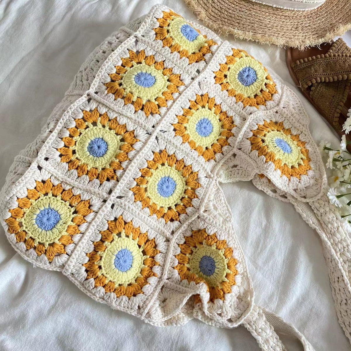 Women’s Artsy Knitted Granny Square Tote for Boho Everyday Style & Gifts