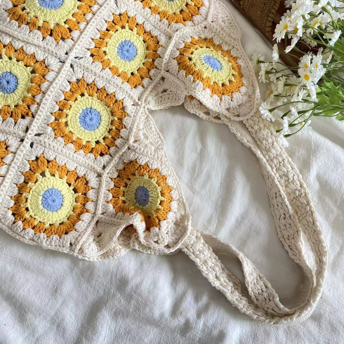 Women’s Artsy Knitted Granny Square Tote for Boho Everyday Style & Gifts