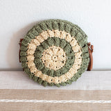 Women’s Straw Woven Round Tote with Leather Strap for Beach, Vacation & Summer Outfits