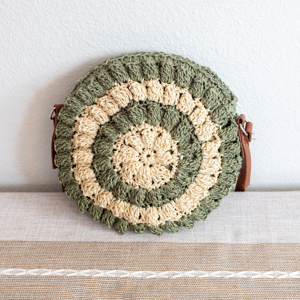 Women’s Straw Woven Round Tote with Leather Strap for Beach, Vacation & Summer Outfits