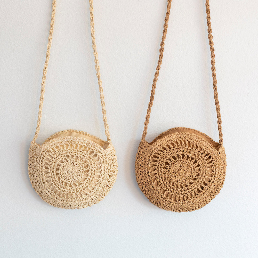 Boho Stroh-Rundtasche für Strand, Urlaub & Sommer-Outfits