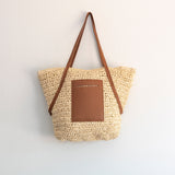 Women’s Large Woven Summer Straw Tote with Leather Straps for Beach, Vacation & Summer Outfits