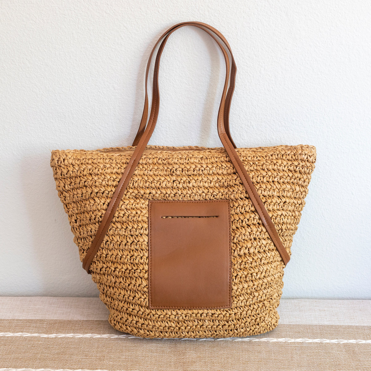 Women’s Large Woven Summer Straw Tote with Leather Straps for Beach, Vacation & Summer Outfits
