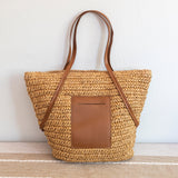 Women’s Large Woven Summer Straw Tote with Leather Straps for Beach, Vacation & Summer Outfits