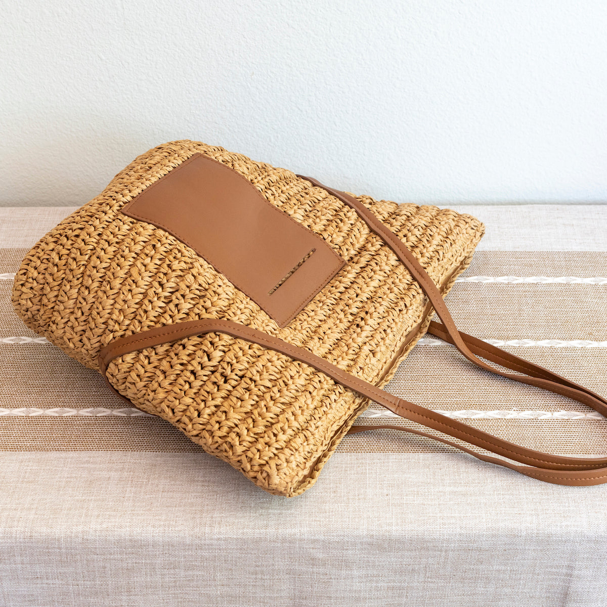 Women’s Large Woven Summer Straw Tote with Leather Straps for Beach, Vacation & Summer Outfits