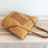 Women’s Large Woven Summer Straw Tote with Leather Straps for Beach, Vacation & Summer Outfits
