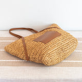 Women’s Large Woven Summer Straw Tote with Leather Straps for Beach, Vacation & Summer Outfits