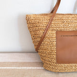 Women’s Large Woven Summer Straw Tote with Leather Straps for Beach, Vacation & Summer Outfits