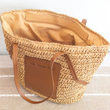 Women’s Large Woven Summer Straw Tote with Leather Straps for Beach, Vacation & Summer Outfits
