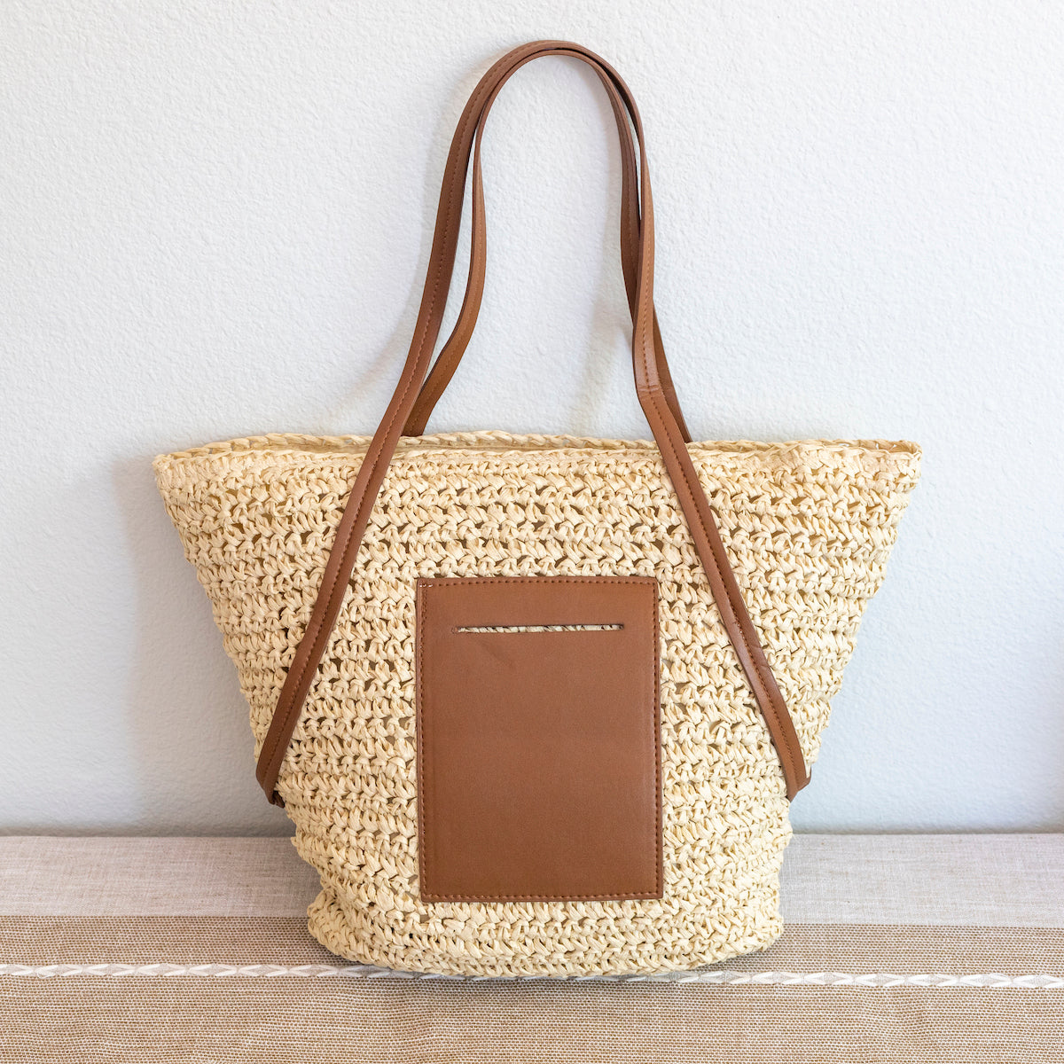 Women’s Large Woven Summer Straw Tote with Leather Straps for Beach, Vacation & Summer Outfits