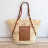 Women’s Large Woven Summer Straw Tote with Leather Straps for Beach, Vacation & Summer Outfits