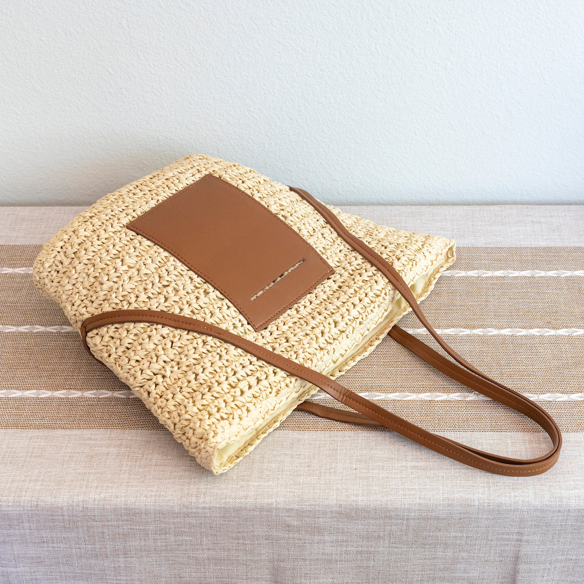 Women’s Large Woven Summer Straw Tote with Leather Straps for Beach, Vacation & Summer Outfits