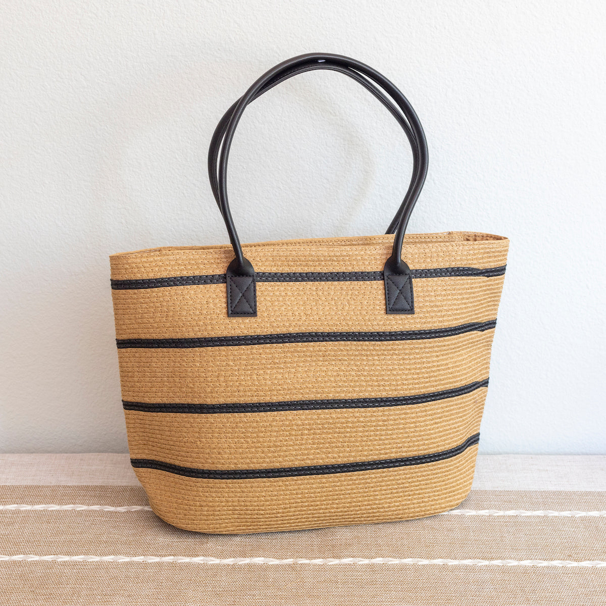 Women’s Striped Straw Woven Summer Tote for Beach, Vacation & Summer Outfits
