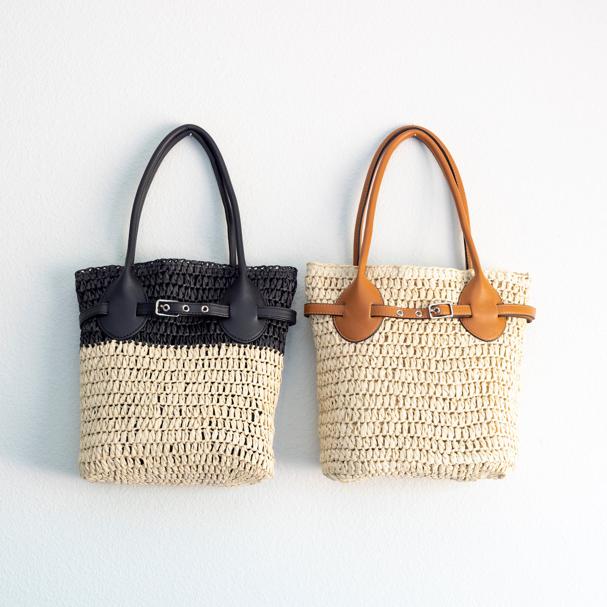 Women’s Straw Top Handle Shoulder Bag with Leather Accent Bucket Bag for Beach, Vacation & Summer Outfits