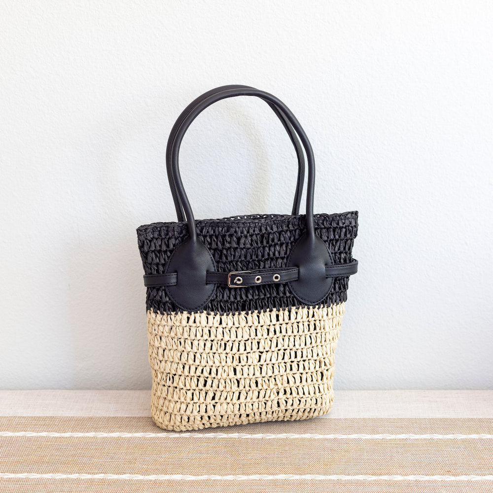 Women’s Straw Top Handle Shoulder Bag with Leather Accent Bucket Bag for Beach, Vacation & Summer Outfits