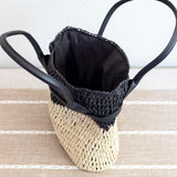 Women’s Straw Top Handle Shoulder Bag with Leather Accent Bucket Bag for Beach, Vacation & Summer Outfits