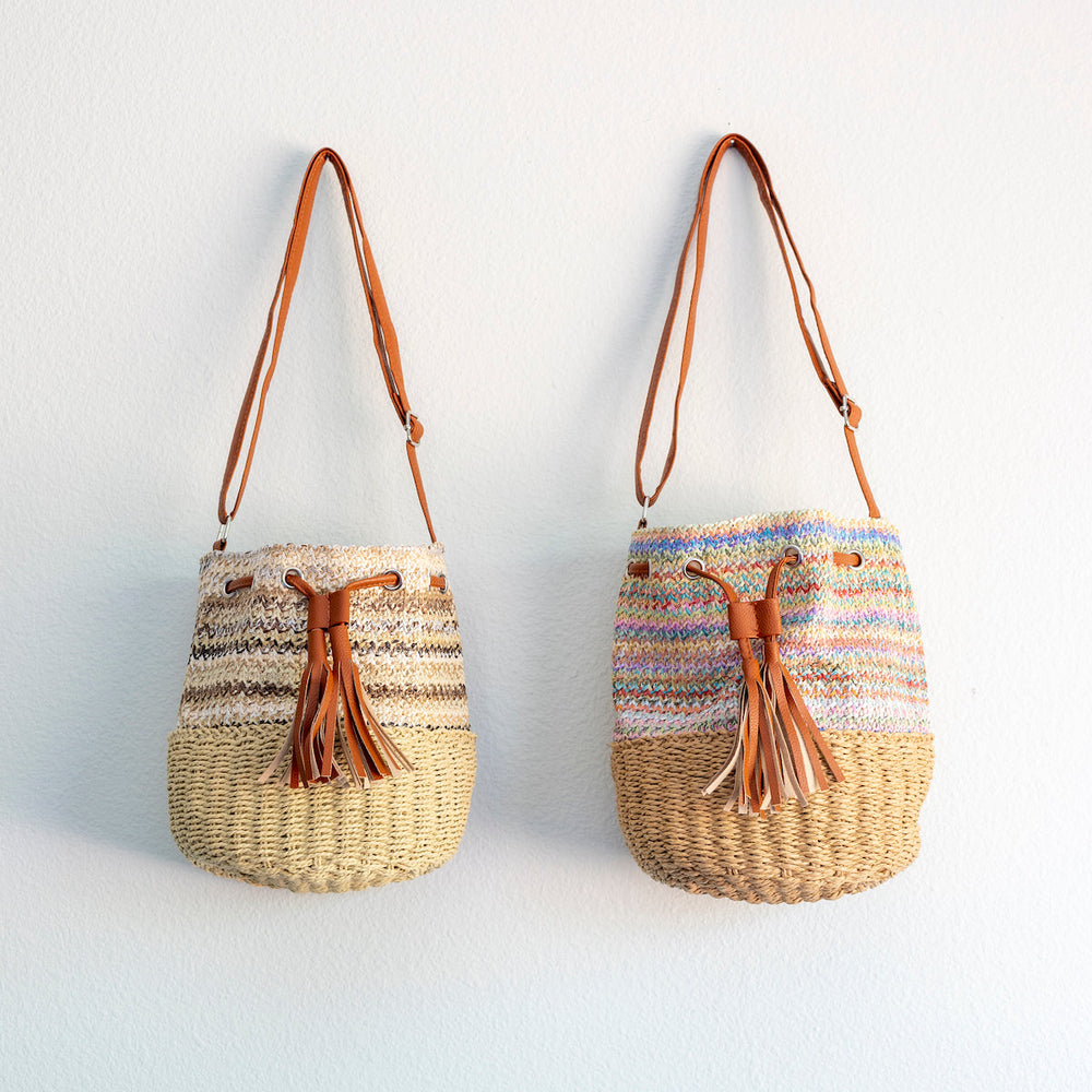 Women’s Retro Straw Bucket Shoulder Bag for Beach, Vacation & Summer Outfits