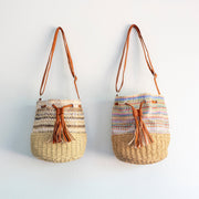 Women’s Retro Straw Bucket Shoulder Bag for Beach, Vacation & Summer Outfits