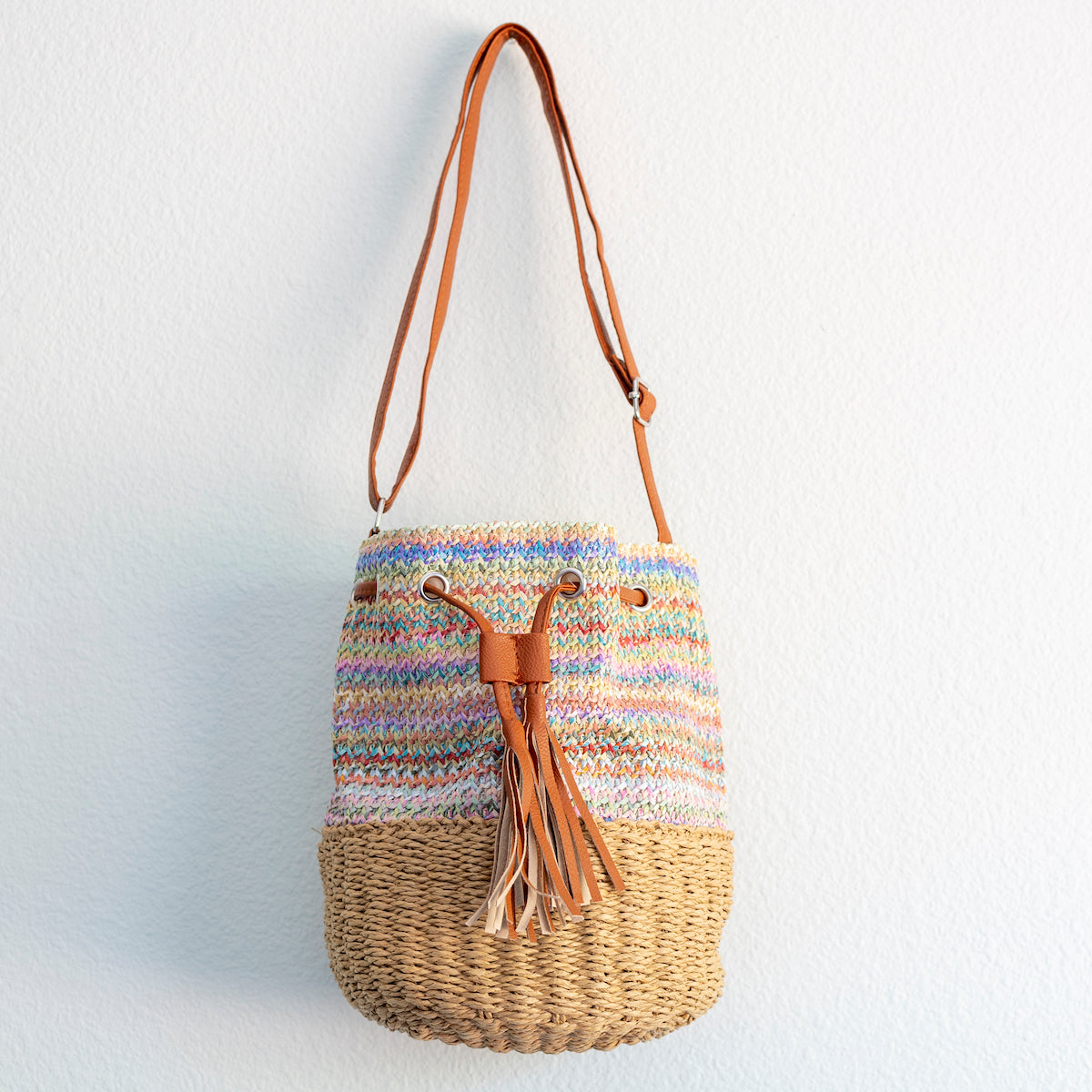 Women’s Retro Straw Bucket Shoulder Bag for Beach, Vacation & Summer Outfits