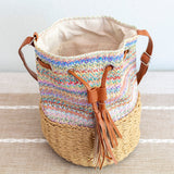 Women’s Retro Straw Bucket Shoulder Bag for Beach, Vacation & Summer Outfits