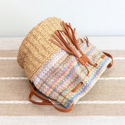 Women’s Retro Straw Bucket Shoulder Bag for Beach, Vacation & Summer Outfits