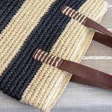 Women’s Striped Large Straw Summer Tote Handbag with Wide Straps for Beach, Vacation & Summer Outfits