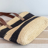Women’s Striped Large Straw Summer Tote Handbag with Wide Straps for Beach, Vacation & Summer Outfits
