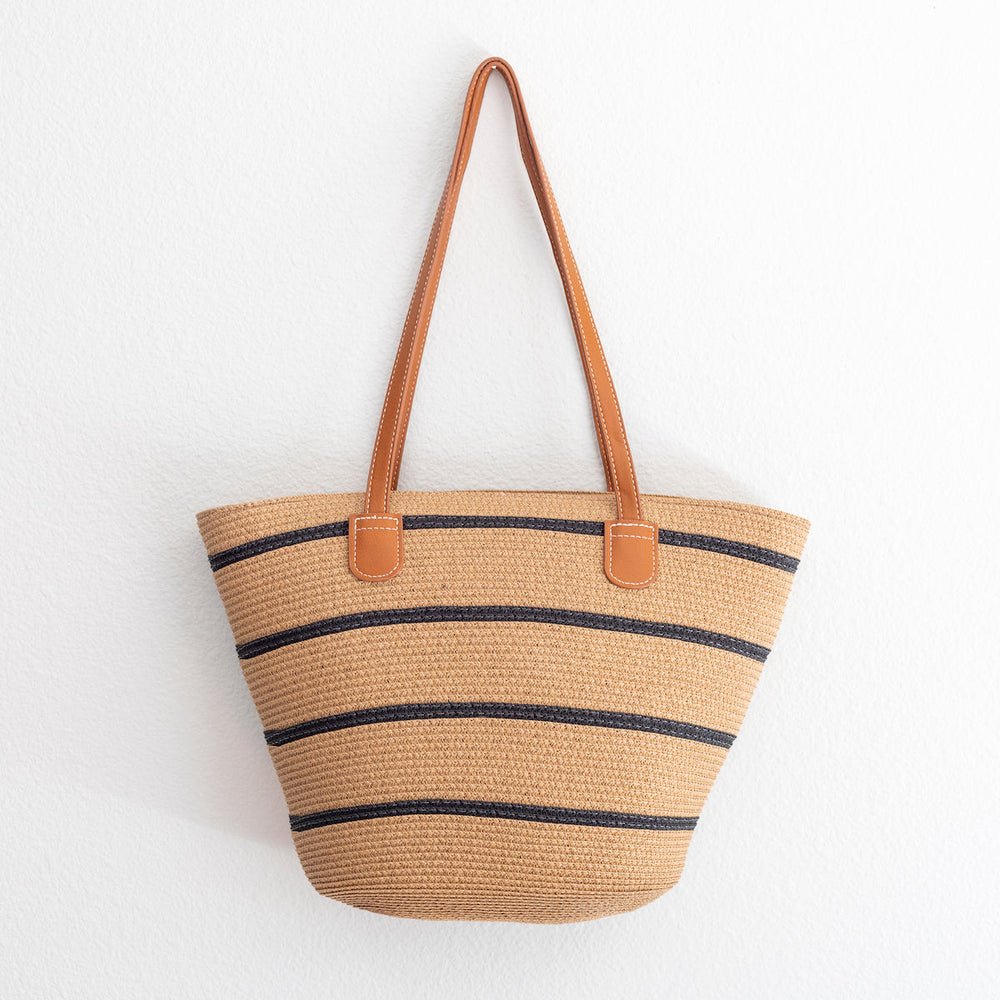 Women’s Straw Summer Tote Beach Bag with Stripes for Beach, Vacation & Summer Outfits