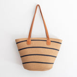 Women’s Straw Summer Tote Beach Bag with Stripes for Beach, Vacation & Summer Outfits