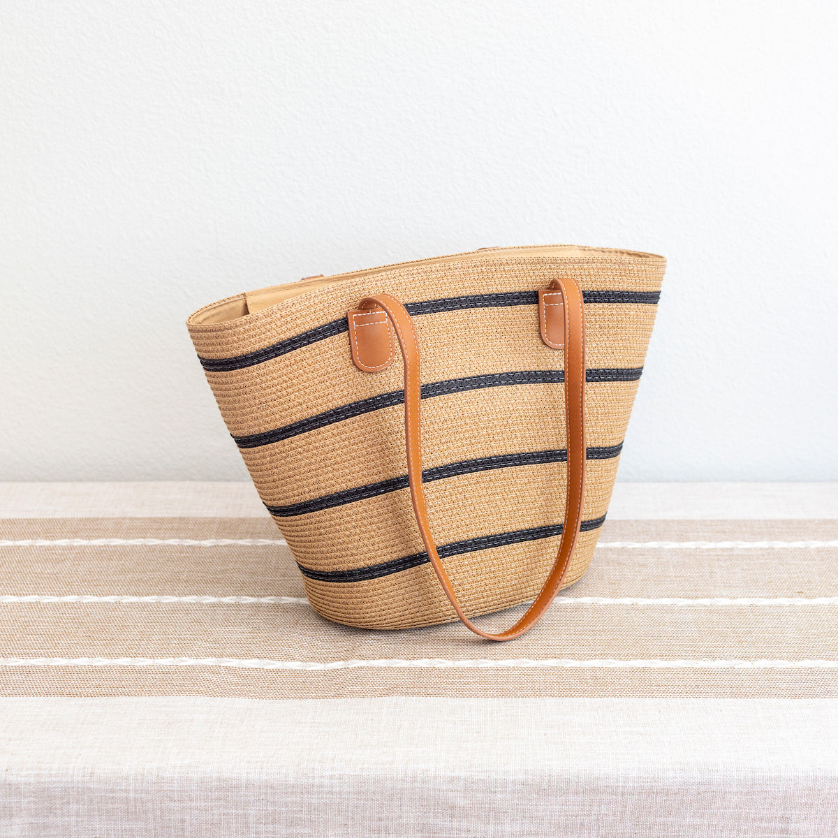 Women’s Straw Summer Tote Beach Bag with Stripes for Beach, Vacation & Summer Outfits
