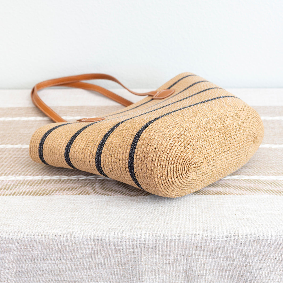 Women’s Straw Summer Tote Beach Bag with Stripes for Beach, Vacation & Summer Outfits