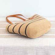 Women’s Straw Summer Tote Beach Bag with Stripes for Beach, Vacation & Summer Outfits
