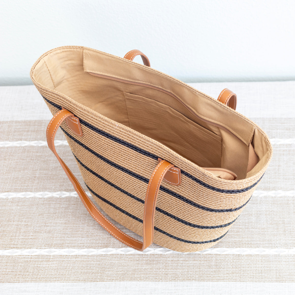 Women’s Straw Summer Tote Beach Bag with Stripes for Beach, Vacation & Summer Outfits