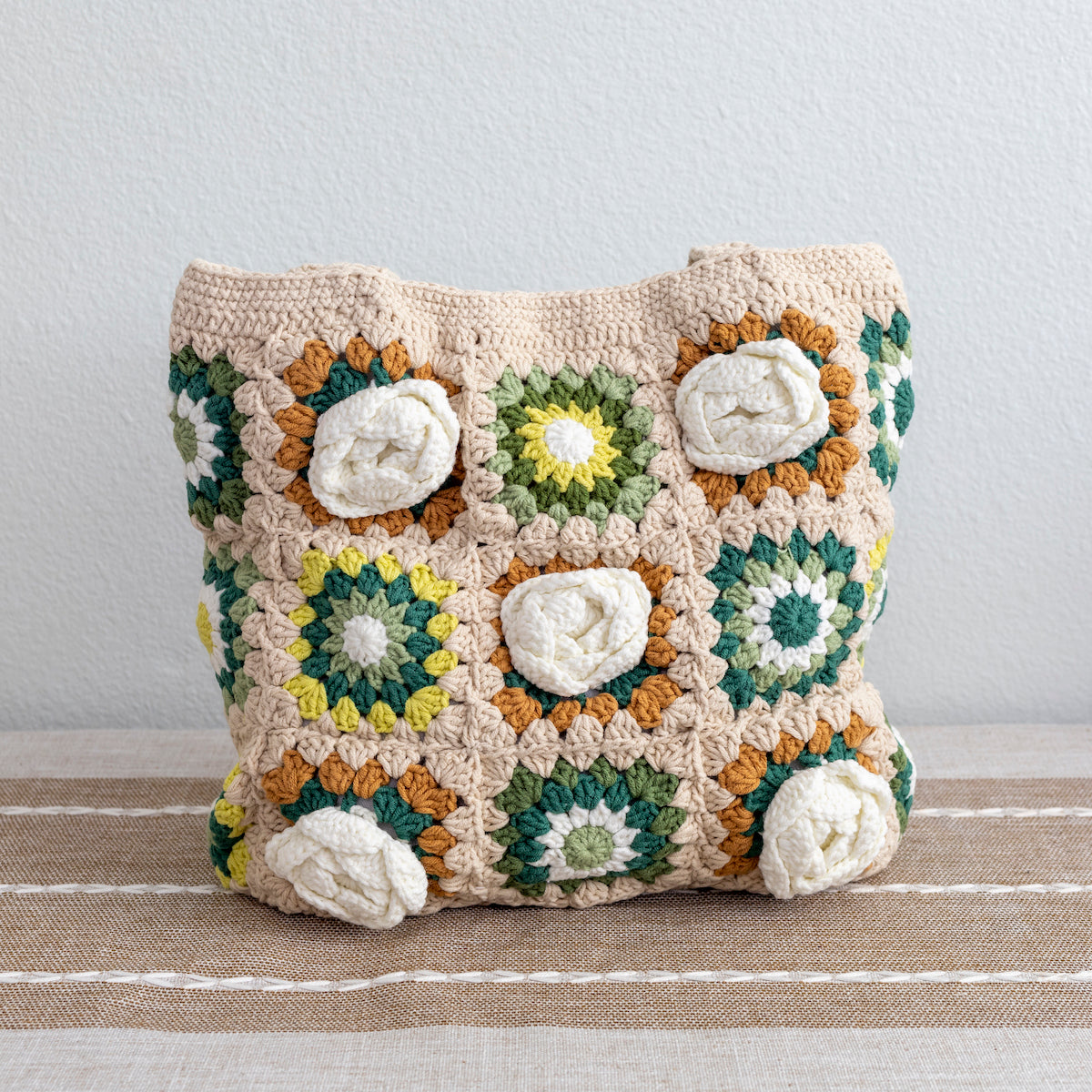 Women’s Crochet Cotton Handmade Granny Square Shoulder Tote Bag for Boho Everyday Style & Gifts